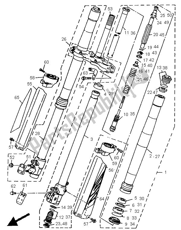 All parts for the Front Fork of the Yamaha YZ 250 LC 1995