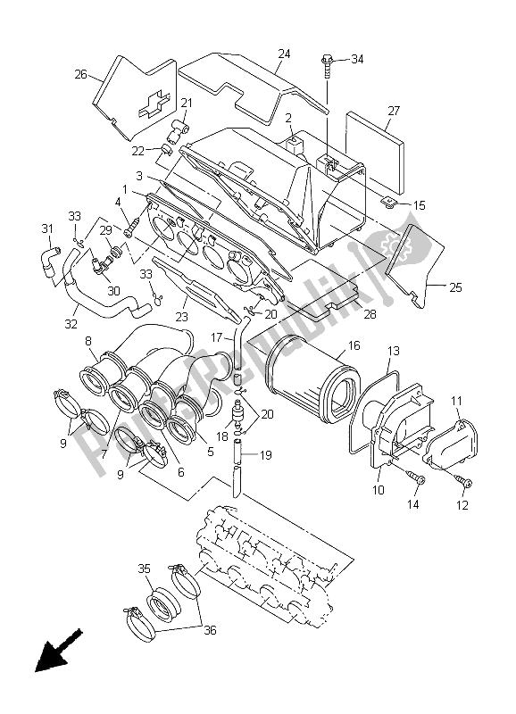 All parts for the Intake of the Yamaha FJR 1300A 2005