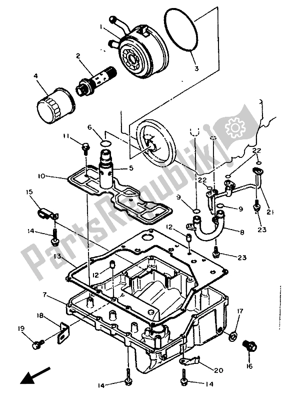 All parts for the Oil Cleaner of the Yamaha FZ 750R 1989