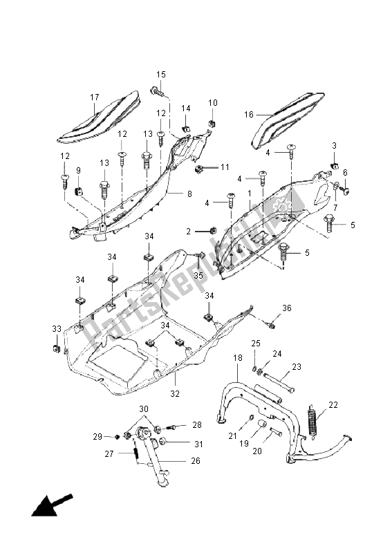 All parts for the Stand & Footrest of the Yamaha VP 125 X City 2008