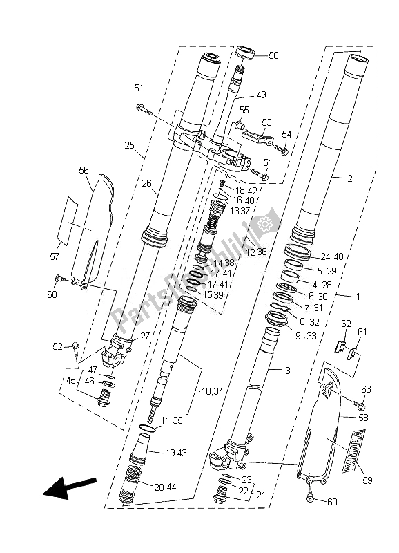 All parts for the Front Fork of the Yamaha YZ 250 2010