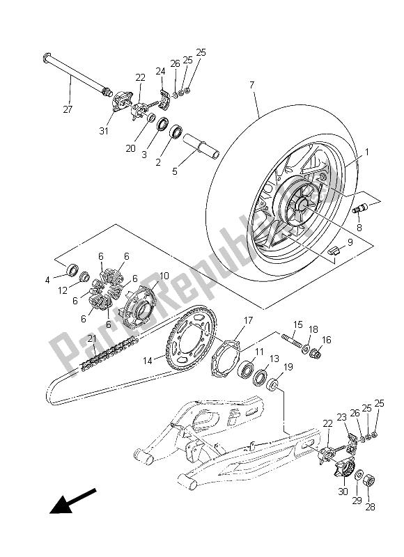 All parts for the Rear Wheel of the Yamaha MT-07 700 2015