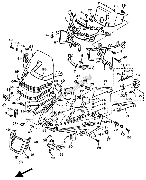 All parts for the Cowling 1 of the Yamaha XVZ 13 TD Venture Royal 1300 1991