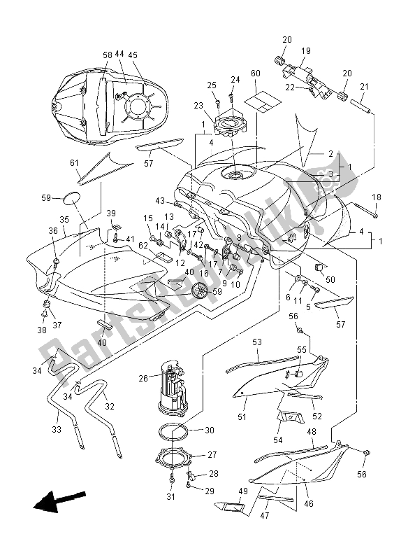 Tutte le parti per il Serbatoio Di Carburante del Yamaha YZF R1 1000 2008