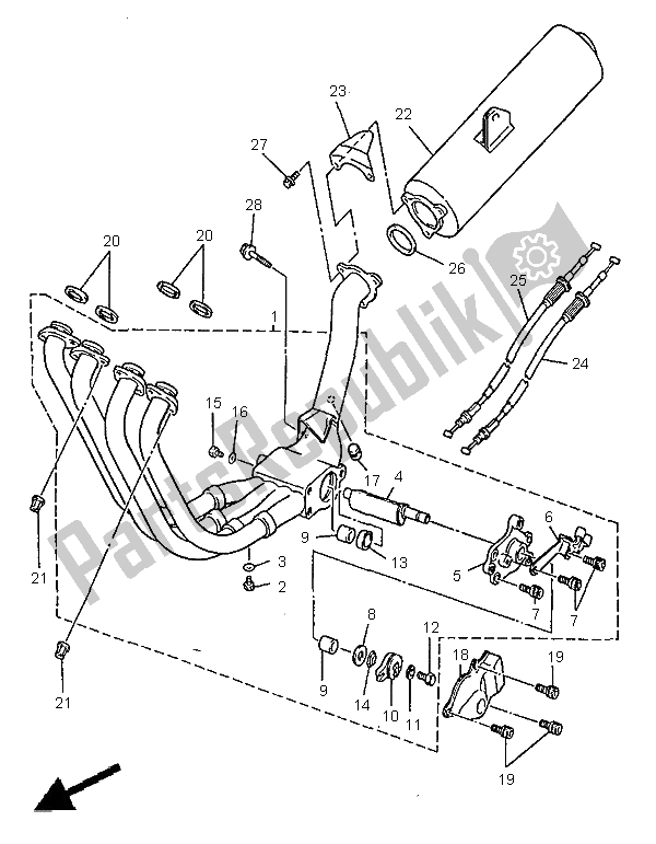 All parts for the Exhaust of the Yamaha YZF 1000R Thunderrace 1998