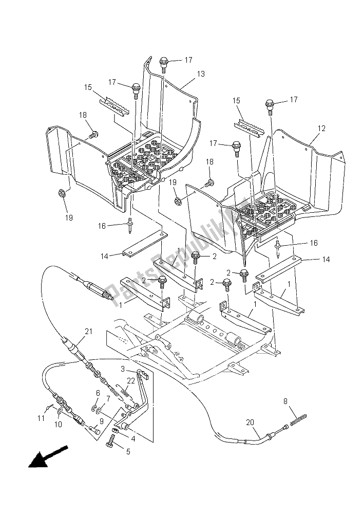 All parts for the Stand & Footrest of the Yamaha YFM 450 Fwad IRS Grizzly 4X4 Yamaha Black 2015