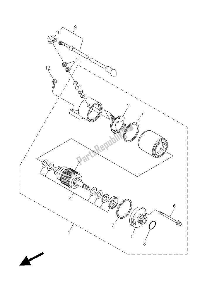 All parts for the Starting Motor of the Yamaha YFM 350A Grizzly 4X4 2015