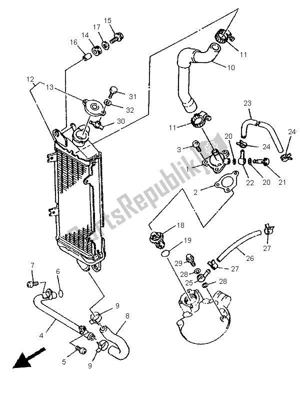 All parts for the Radiator & Hose of the Yamaha DT 125R 1997