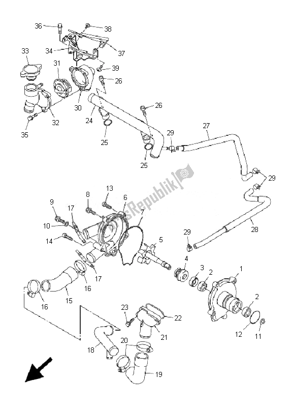 All parts for the Water Pump of the Yamaha FJR 1300A 2010