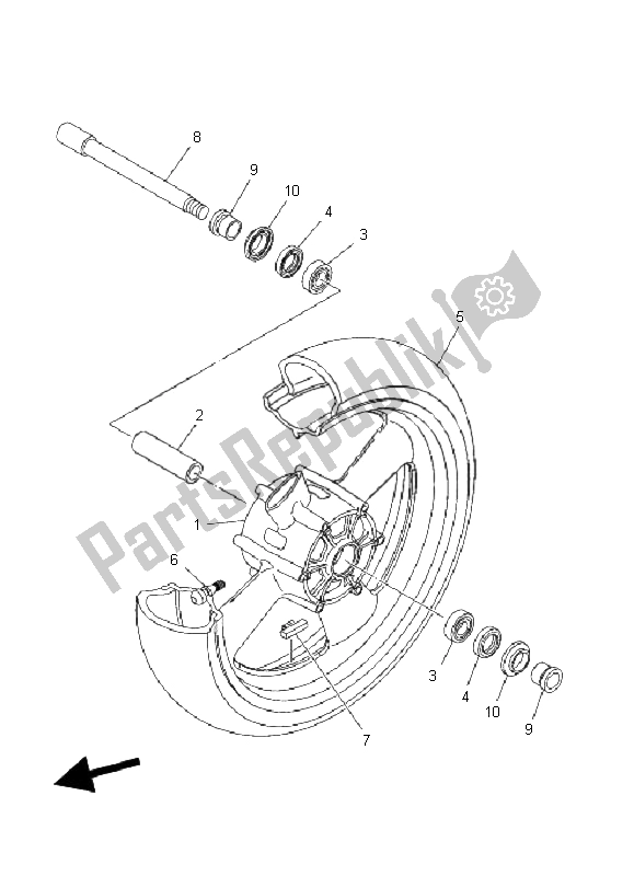 Alle onderdelen voor de Voorwiel van de Yamaha MT 01 1670 2009