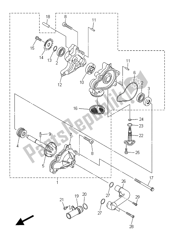 Alle onderdelen voor de Waterpomp van de Yamaha XVS 1300 CU 2015