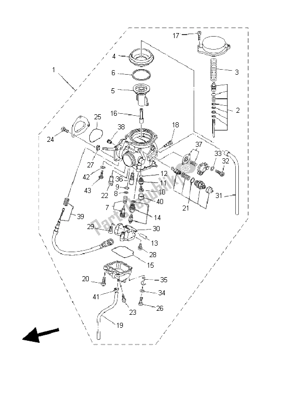 All parts for the Carburetor of the Yamaha YFM 450F Kodiak 4X4 2003