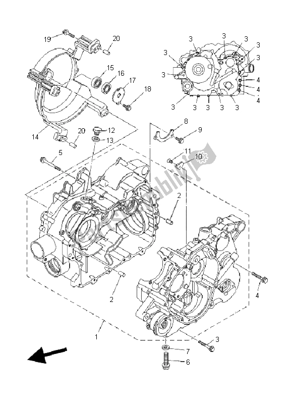 All parts for the Crankcase of the Yamaha YFM 350F Grizzly 4X4 2008