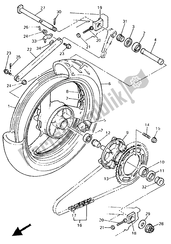 Toutes les pièces pour le Roue Arrière du Yamaha YZF 750R 1993