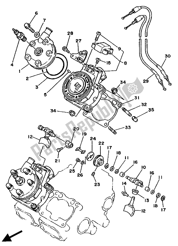 Alle onderdelen voor de Cilinderkop van de Yamaha TZ 250 1990