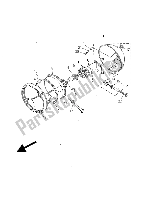 All parts for the Headlight of the Yamaha XV 535 Virago 2000