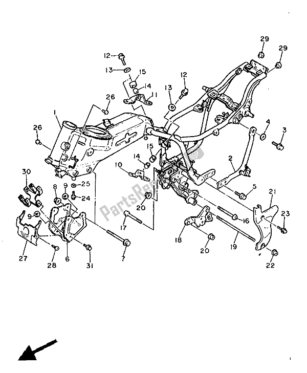 All parts for the Frame of the Yamaha XV 535 SE Virago 1988