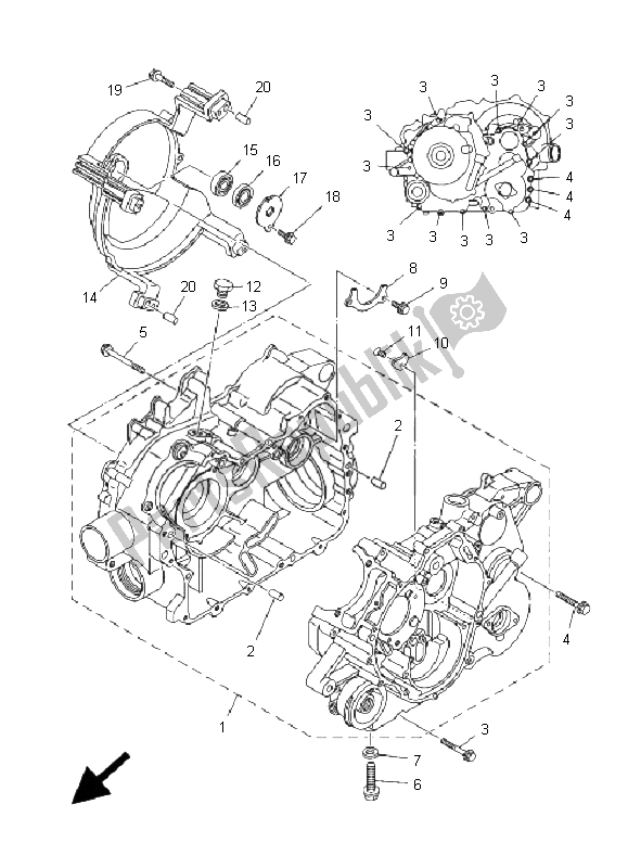 All parts for the Crankcase of the Yamaha YFM 350F Grizzly 4X4 2009