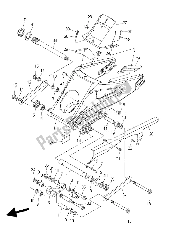 All parts for the Rear Arm of the Yamaha YZF R6 600 2010