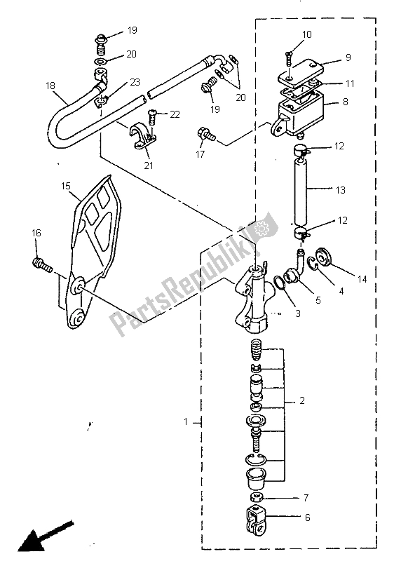 Todas as partes de Cilindro Mestre Traseiro do Yamaha WR 400F 1999