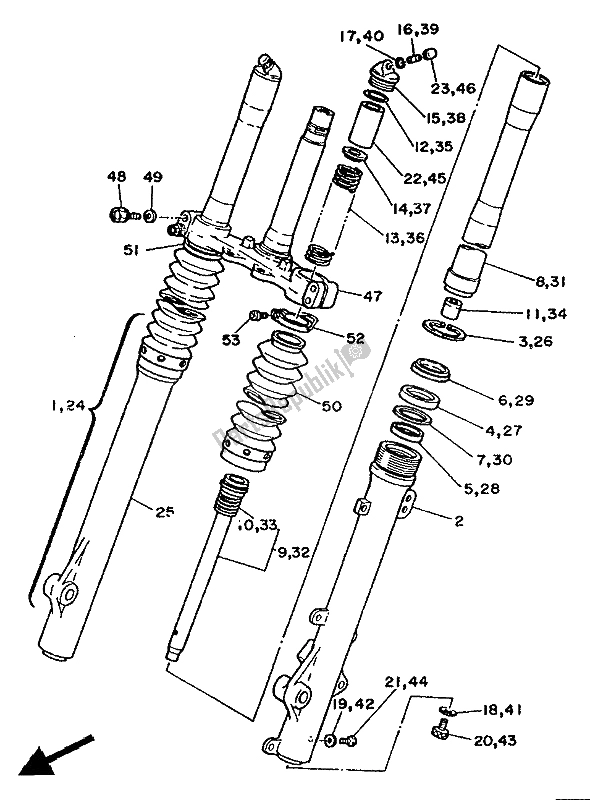 Toutes les pièces pour le Fourche Avant du Yamaha XT 350 1986