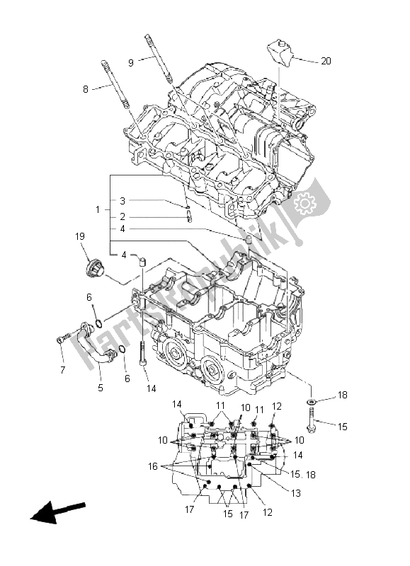 All parts for the Crankcase of the Yamaha FZ1 N Fazer 1000 2009