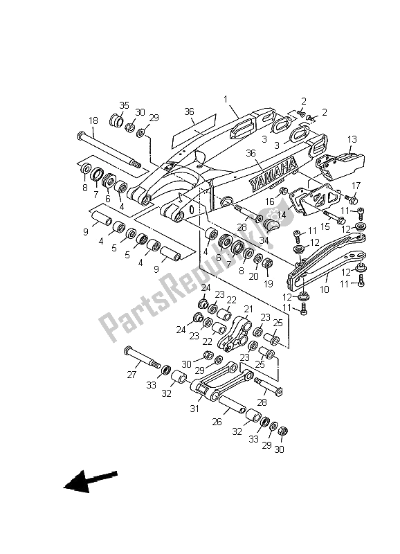 Todas las partes para Brazo Trasero de Yamaha YZ 125 2002