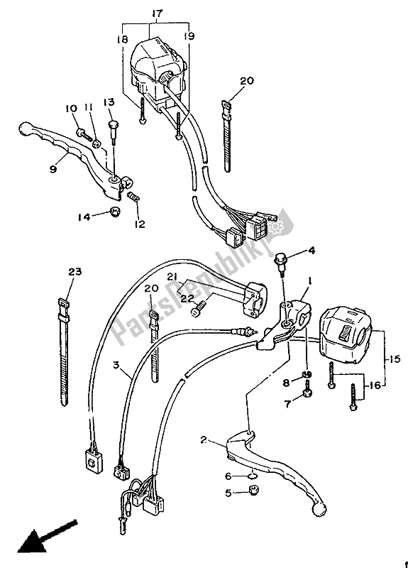 Alle onderdelen voor de Handvat Schakelaar & Hendel (plat) van de Yamaha XV 535 Virago 1992