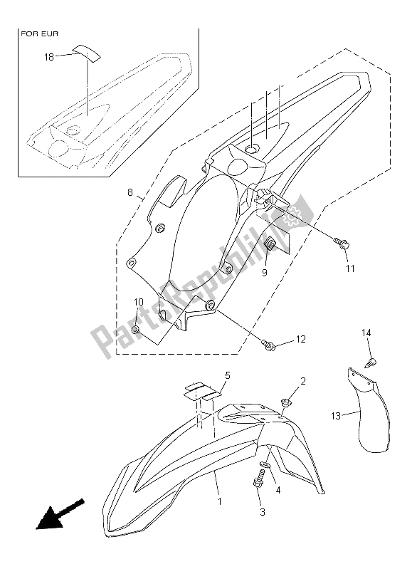 All parts for the Fender of the Yamaha YZ 450F 2014