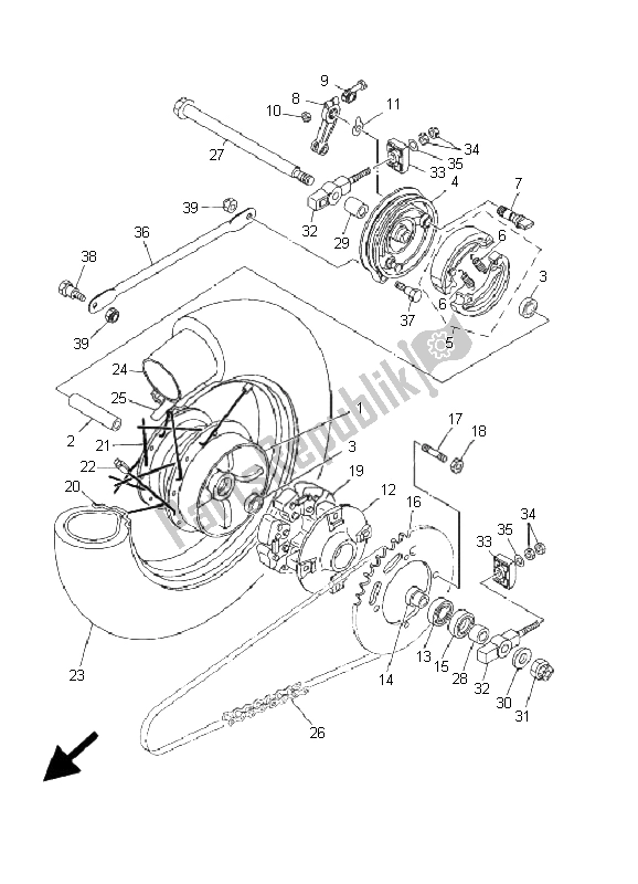 Todas as partes de Roda Traseira do Yamaha XVS 125 Dragstar 2001