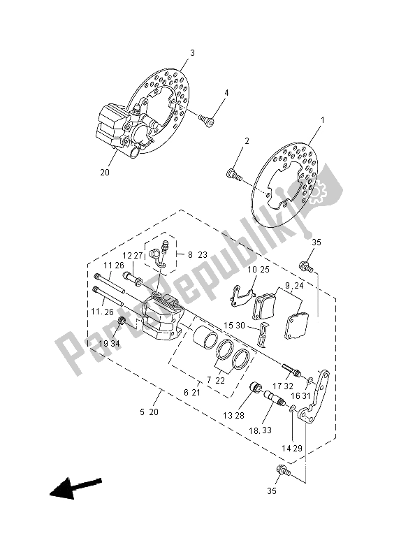 All parts for the Front Brake Caliper of the Yamaha YFM 450F Grizzly EPS 4X4 2012