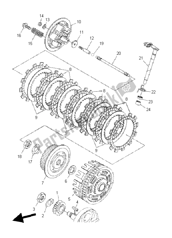 All parts for the Clutch of the Yamaha WR 250R 2011