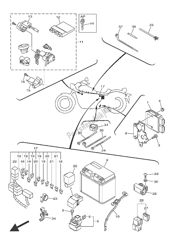 All parts for the Electrical 2 of the Yamaha XVS 950 CU 2016