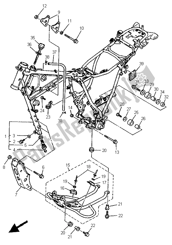 All parts for the Frame of the Yamaha XT 600E 1999