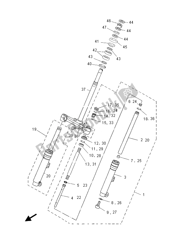 All parts for the Front Fork of the Yamaha YN 50E 2013