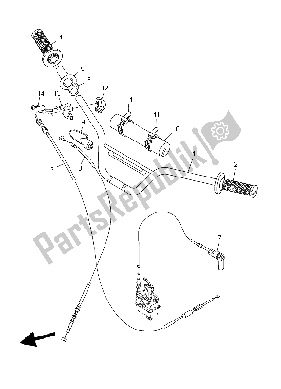 All parts for the Steering Handle & Cable of the Yamaha TT R 90 2006