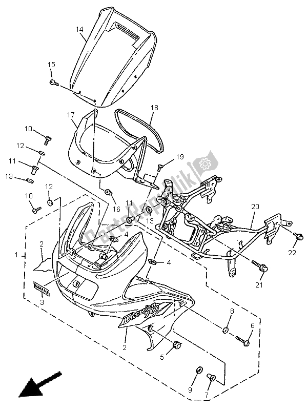 All parts for the Cowling 1 of the Yamaha XJ 900S Diversion 1996