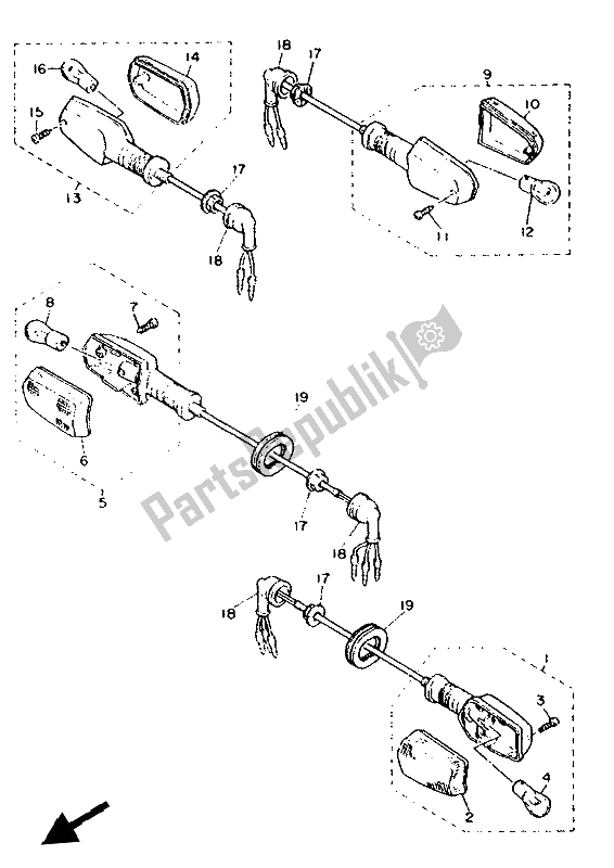 All parts for the Flasher Light of the Yamaha FZR 600 Genesis 1992