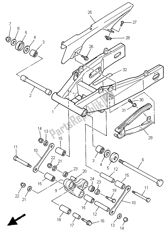 All parts for the Rear Arm of the Yamaha YZF 600R Thundercat 1999