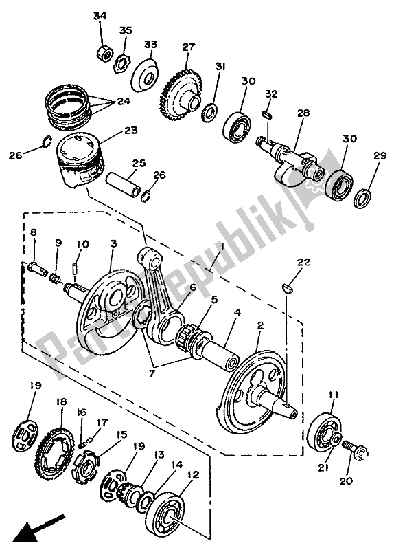 Todas as partes de Virabrequim E Pistão do Yamaha XT 350 1991