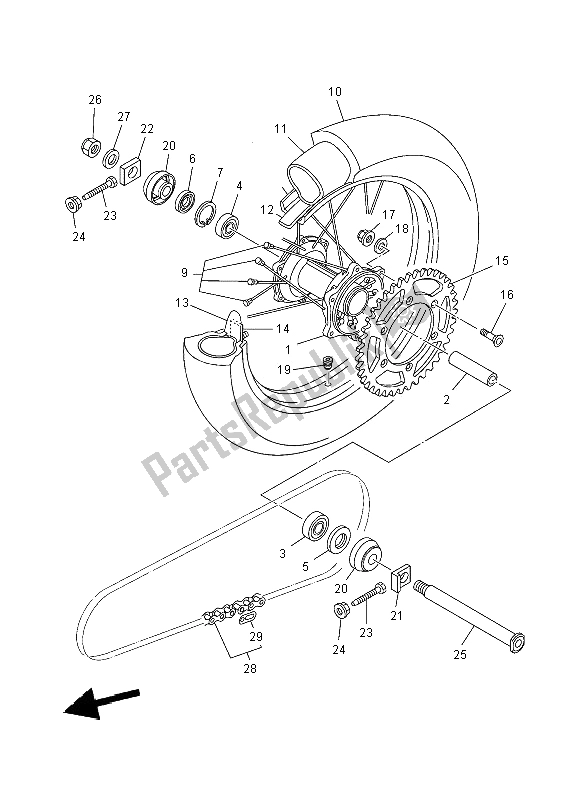 All parts for the Rear Wheel of the Yamaha YZ 250 2008