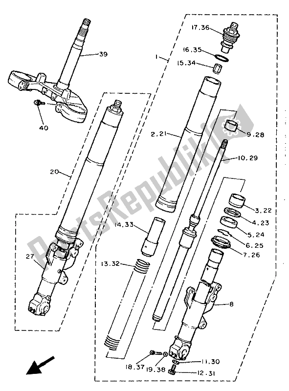 Tutte le parti per il Forcella Anteriore del Yamaha FZR 1000 1993