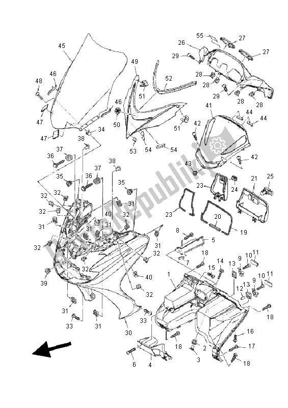 All parts for the Leg Shield of the Yamaha YP 400 Majesty 2011