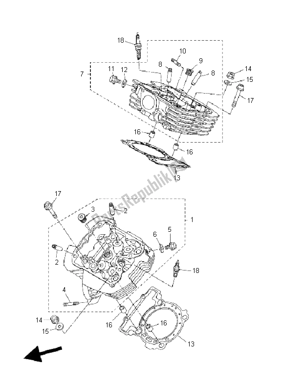 All parts for the Cylinder Head of the Yamaha XVS 1300A Midnight Star 2008