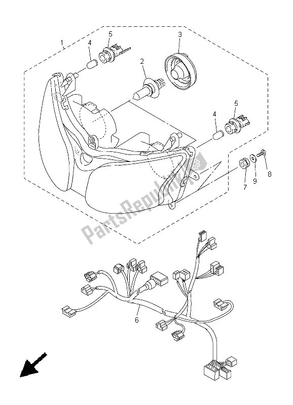 Alle onderdelen voor de Koplamp van de Yamaha FJR 1300A 2005