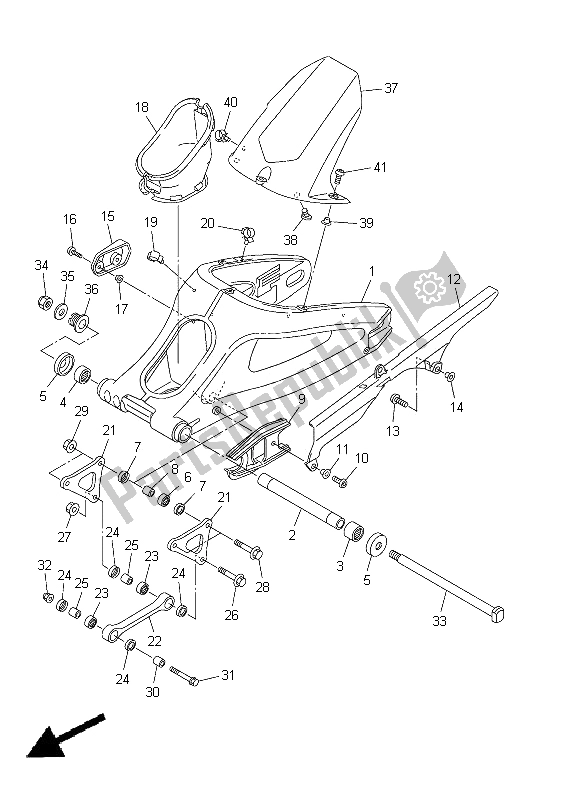 Alle onderdelen voor de Achterste Arm van de Yamaha YZF R6 600 2005