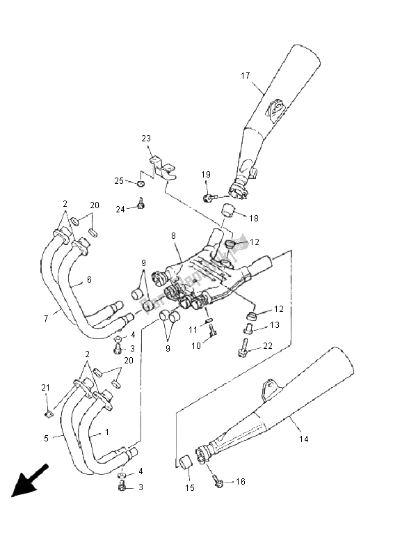 All parts for the Exhaust of the Yamaha XJR 1300 SP 2001