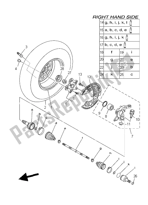 All parts for the Front Wheel 2 of the Yamaha YFM 550F Grizzly FI 4X4 2010