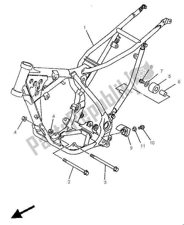 All parts for the Frame of the Yamaha YZ 80 LW 1995
