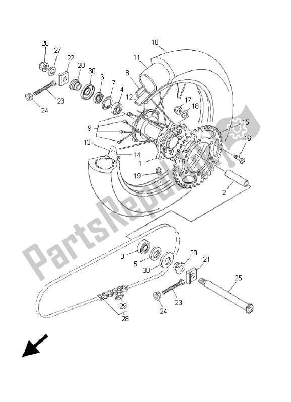 Alle onderdelen voor de Achterwiel van de Yamaha YZ 250F 2001